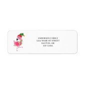 Roze Flamingo Kerst retour adres label (Voorkant)