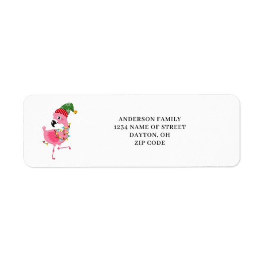 Roze Flamingo Kerst retour adres label (Voorkant)