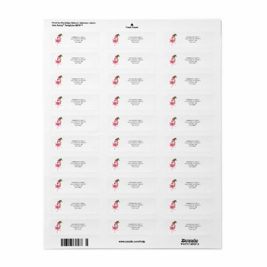 Roze Flamingo Kerst retour adres label (Full Sheet)