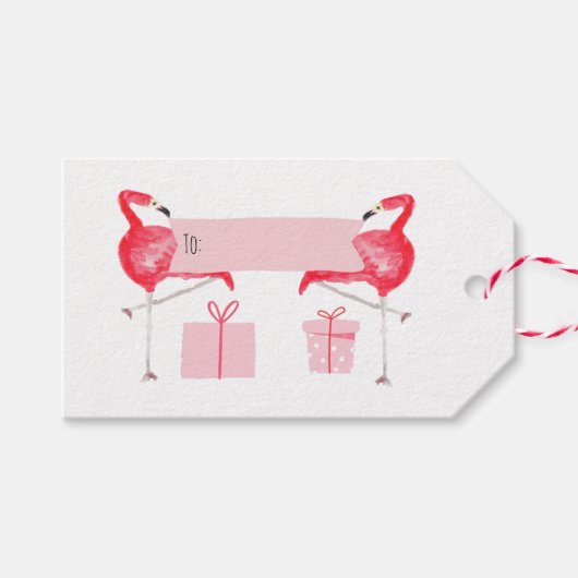 Roze Flamingo Kerst Retro Tropische Vakantie Cadeaulabel (Voorkant (Horizontaal))