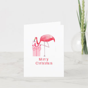 Roze Flamingo Kerst Retro Tropische Vakantie Feestdagen Kaart
