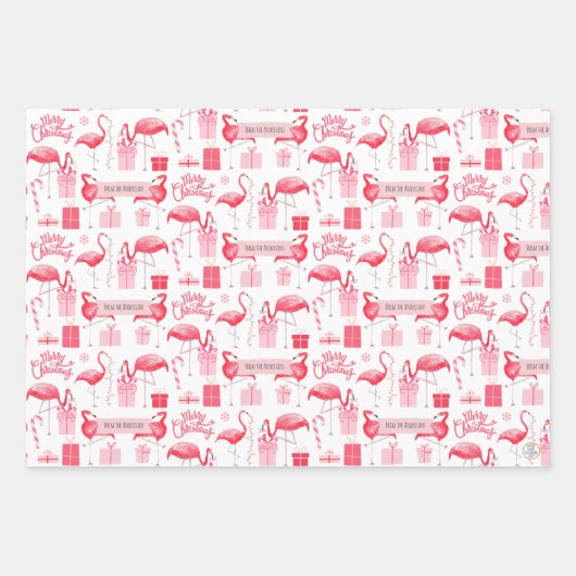Roze Flamingo Kerst Retro Tropische Vakantie Inpakpapier Vel (Voorkant 2)