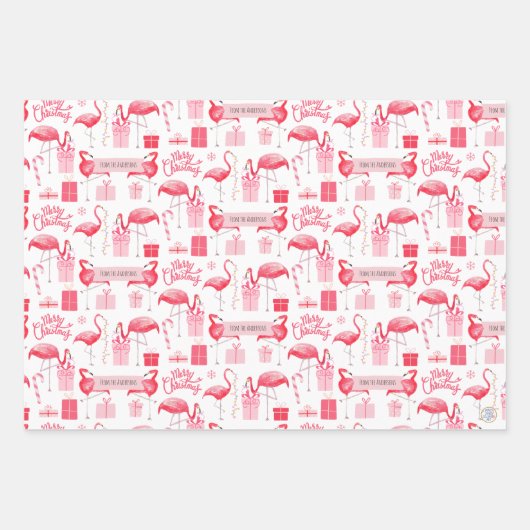 Roze Flamingo Kerst Retro Tropische Vakantie Inpakpapier Vel (Voorkant)