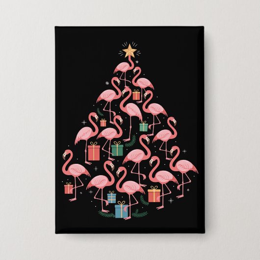 Roze Flamingo Kerstboom Flamingo's Vakantie Button (Voorkant)