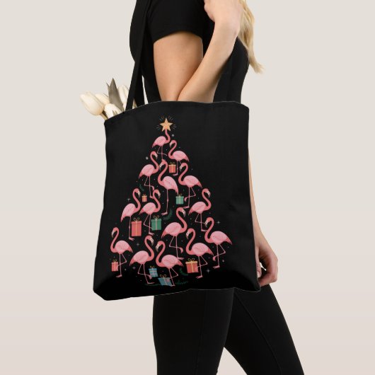 Roze Flamingo Kerstboom Flamingo's Vakantie Tote Bag (Dichtbij)