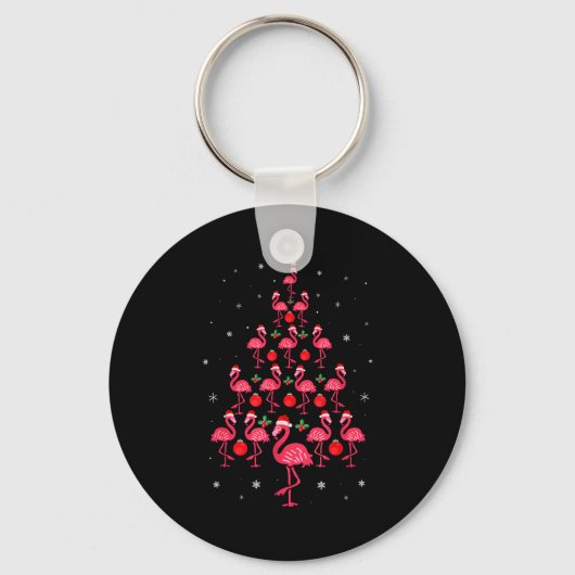 Roze Flamingo Kerstboom Schattige Flamingo's Kerst Sleutelhanger (Voorkant)