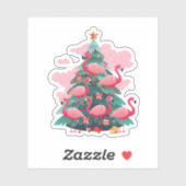 ROZE FLAMINGO KERSTBOOM STICKER (Vel)