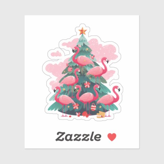 ROZE FLAMINGO KERSTBOOM STICKER (Vel)