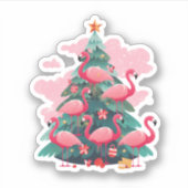 ROZE FLAMINGO KERSTBOOM STICKER (Voorkant)