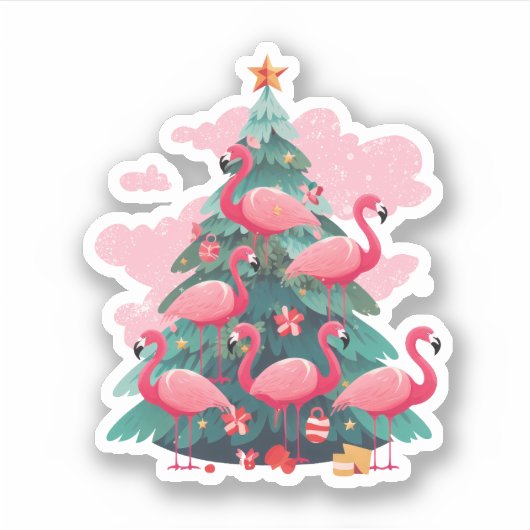 ROZE FLAMINGO KERSTBOOM STICKER (Voorkant)