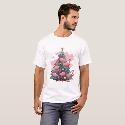 ROZE FLAMINGO KERSTBOOM T-SHIRT (Voorkant volledig)