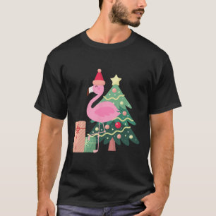 Roze Flamingo Kerstboom Tropische Zomer Kerstmis T-shirt