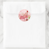 Roze Flamingo Kerstcadeautags Ronde Sticker (Tas)