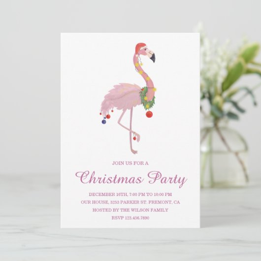Roze Flamingo Kerstfeest uitnodiging (Staand voorkant)