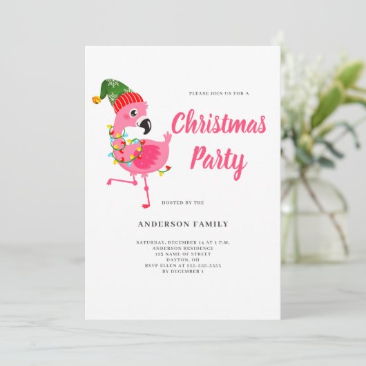 Roze Flamingo Kerstfeest uitnodiging (Staand voorkant)