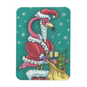 ROZE FLAMINGO KERSTMAN, KERSTMAGNEET MAGNEET