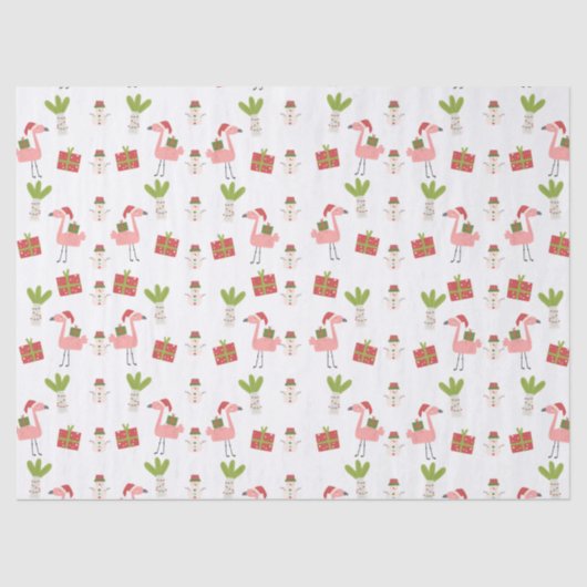 Roze Flamingo Kerstman Roze Wit Rood Tissuepapier (Voorkant)
