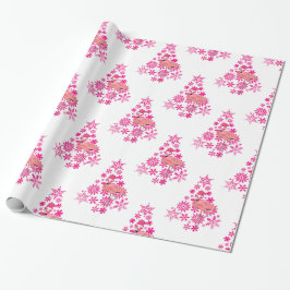 Roze Flamingo Kerstman Sneeuwvlok Kerstboom Cadeaupapier