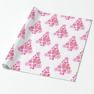Roze Flamingo Kerstman Sneeuwvlok Kerstboom Cadeaupapier