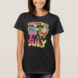 Roze flamingo kerstmis juli zomer V T-shirt