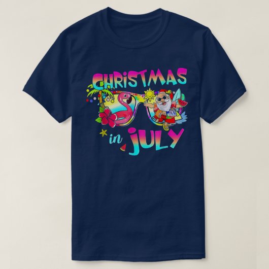 Roze flamingo kerstmis juli zomer V T-shirt (Design voorkant)