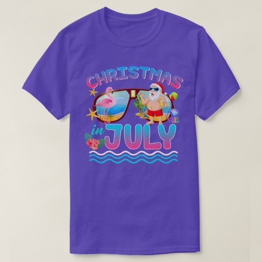 Roze flamingo kerstmis juli zomer V T-shirt (Design voorkant)