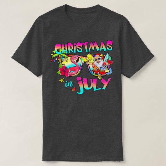Roze flamingo kerstmis juli zomer V T-shirt (Design voorkant)