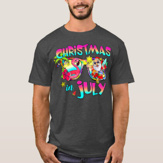 Roze flamingo kerstmis juli zomer V T-shirt