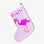 Roze Flamingo Kerstmis Kous Aangepaste Naam Kleine Kerstsok (Achterkant (Hangend))