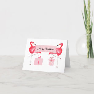 Roze Flamingo Kerstmis Retro Tropisch Vakantiefees Feestdagen Kaart