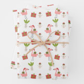 Roze flamingo Kerstmis Snowman Roze Rood Inpakpapier Vel (In situ)