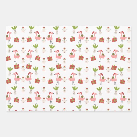 Roze flamingo Kerstmis Snowman Roze Rood Inpakpapier Vel (Voorkant)