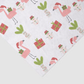 Roze flamingo Kerstmis Snowman Roze Rood Tissuepapier (Detail)