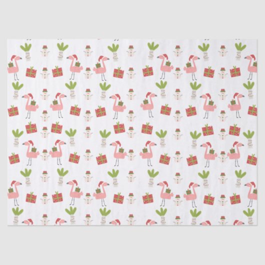 Roze flamingo Kerstmis Snowman Roze Rood Tissuepapier (Voorkant)