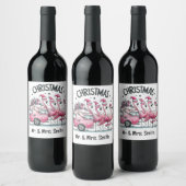 Roze Flamingo Kerstmis Wijn Etiket (Flessen)