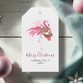 Roze Flamingo Kerstvakantie Cadeaulabel