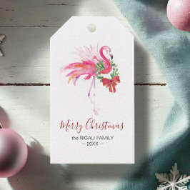 Roze Flamingo Kerstvakantie Cadeaulabel