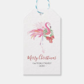 Roze Flamingo Kerstvakantie Cadeaulabel (Voorkant)