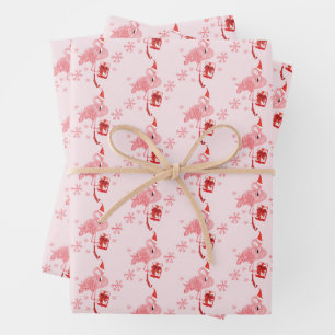 Roze flamingo kerstvakantie grillig inpakpapier vel
