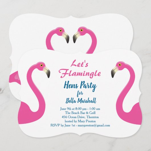 Roze Flamingo Kippen Feest Uitnodiging (Voorkant / Achterkant)