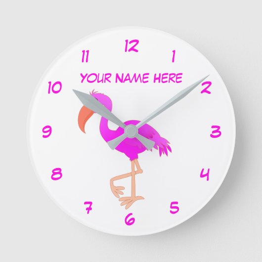 Roze Flamingo Klok Gepersonaliseerde Naam Tekst (Voorkant)
