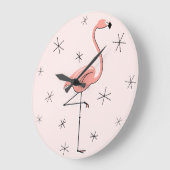 Roze flamingo klok rond (Hoek)