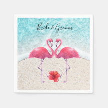 Roze Flamingo koppel liefde op het strand Weddensc