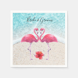 Roze Flamingo koppel liefde op het strand Weddensc Servet