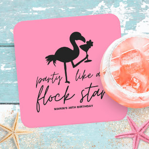 Roze Flamingo Kudde Ster Tropische Verjaardag Kartonnen Onderzetters