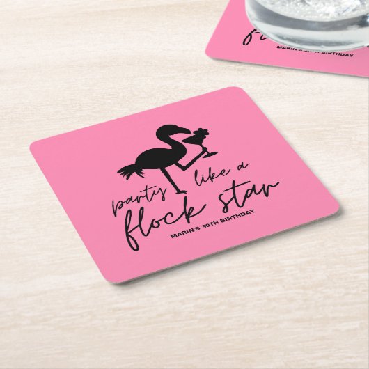 Roze Flamingo Kudde Ster Tropische Verjaardag Kartonnen Onderzetters (Schuin)