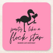 Roze Flamingo Kudde Ster Tropische Verjaardag Kartonnen Onderzetters (Voorkant)