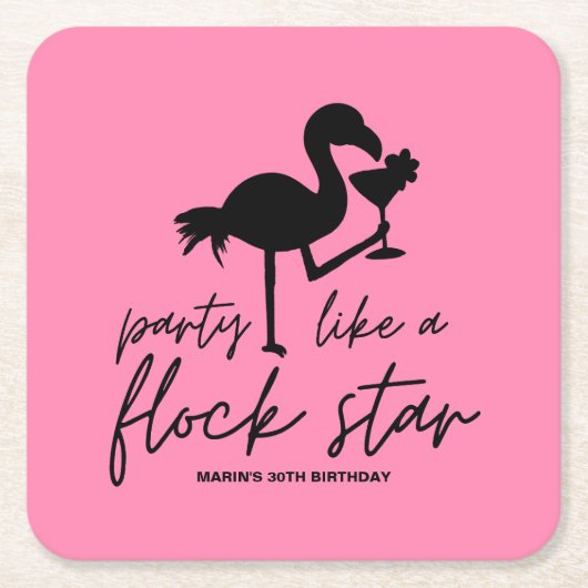 Roze Flamingo Kudde Ster Tropische Verjaardag Kartonnen Onderzetters (Voorkant)