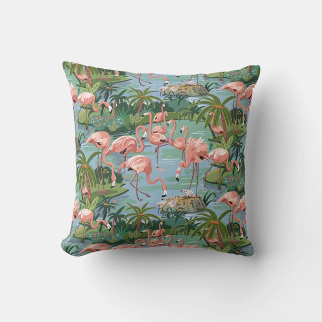 Roze Flamingo Lagune Schilderen op Nummer Worp Kus Kussen (Voorkant)