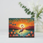 Roze Flamingo Lake Sunset Kleurrijke Bloemen Briefkaart (Staand voorkant)